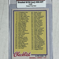 1978 O-Pee-Chee Checklist #1-121 Baseball Card. Graded 8/10 (oc) NM-MT - #1636