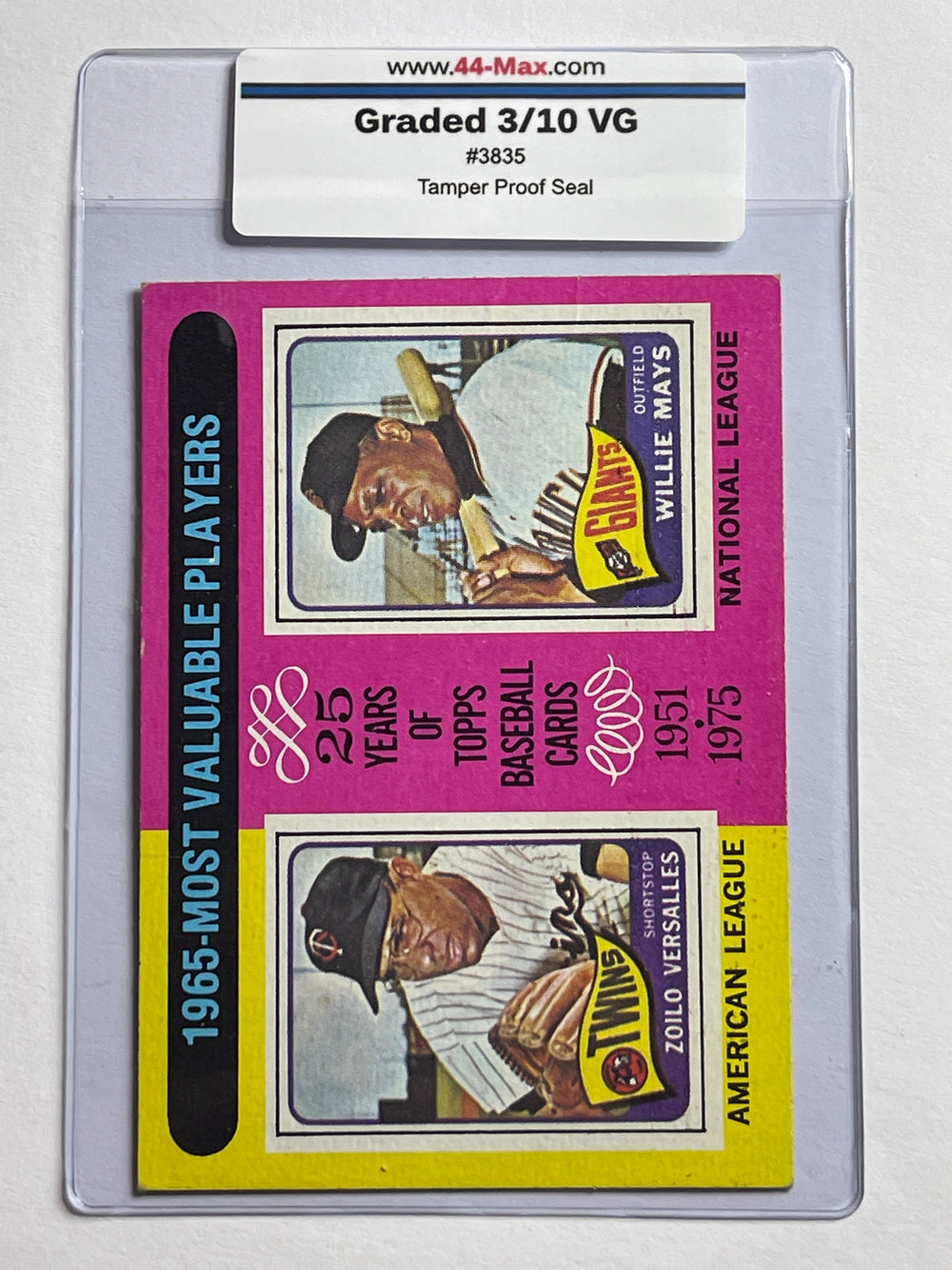 Willie Mays 1975 Topps Baseball Card. 44-Max 3/10 VG #3835