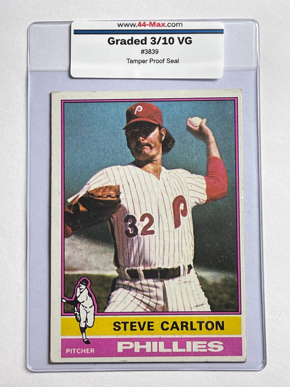 Steve Carlton 1976 Topps Baseball Card. 44-Max 3/10 VG #3839
