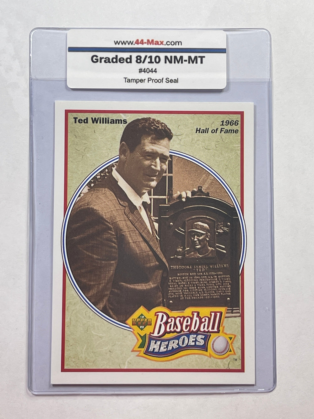 Ted Williams 1992 Upper Deck Baseball Card. 44-Max 8/10 NM-MT #4044