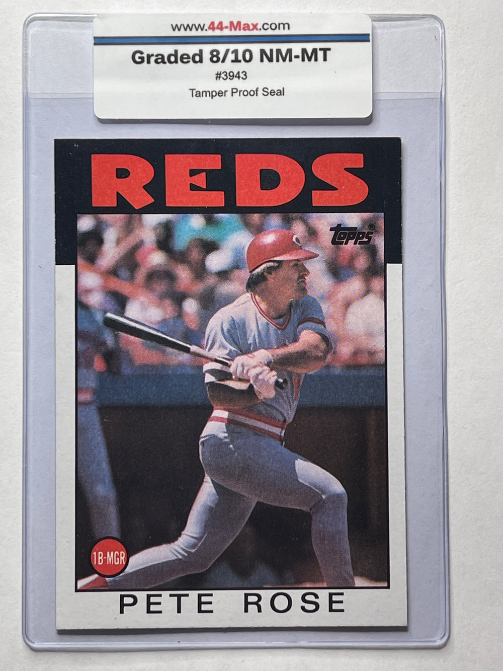 Pete Rose 1986 Topps Baseball Card. 44-Max 8/10 NM-MT #3943