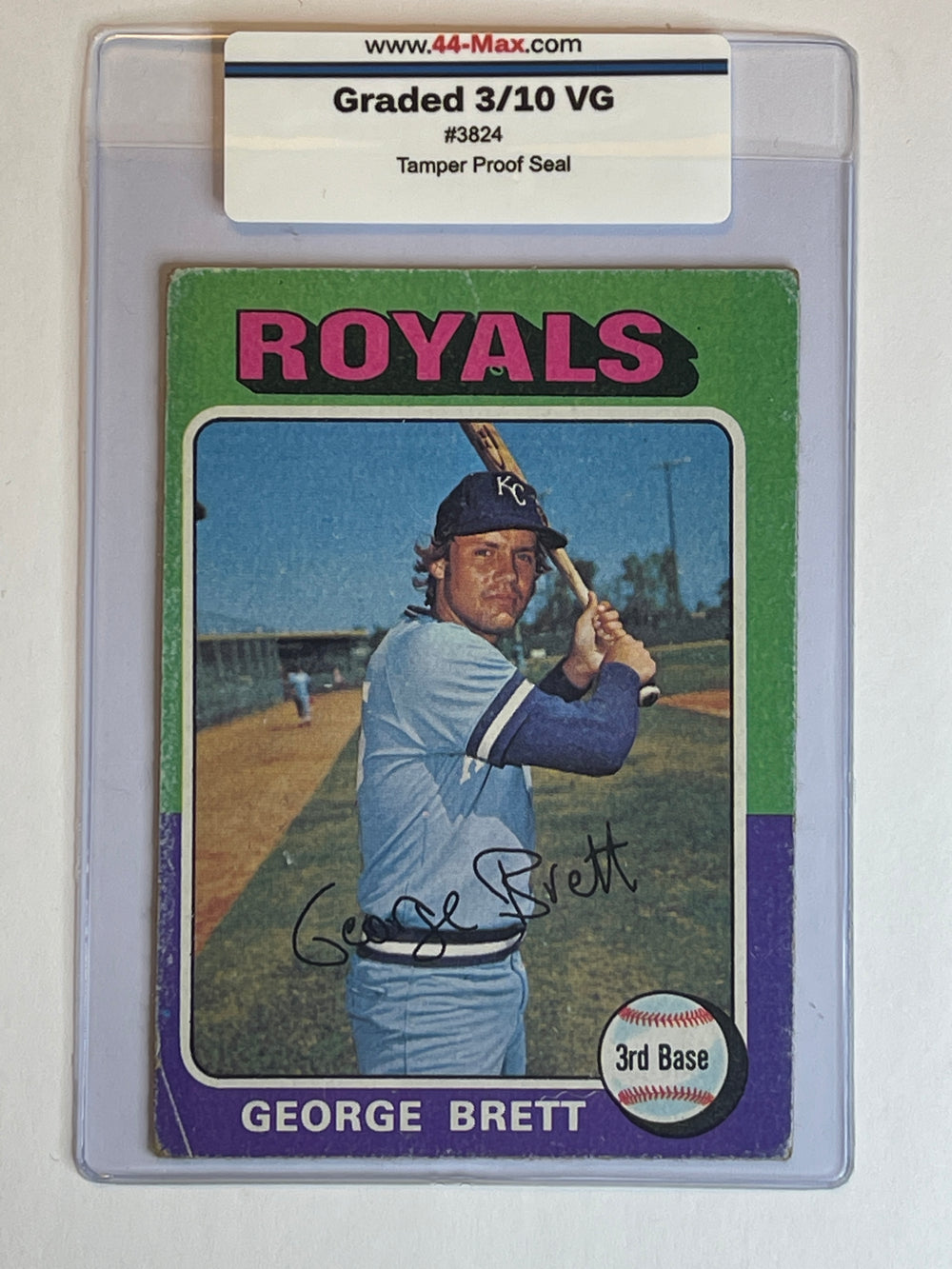 George Brett 1975 Topps Rookie Baseball Card. 44-Max 3/10 VG #3824